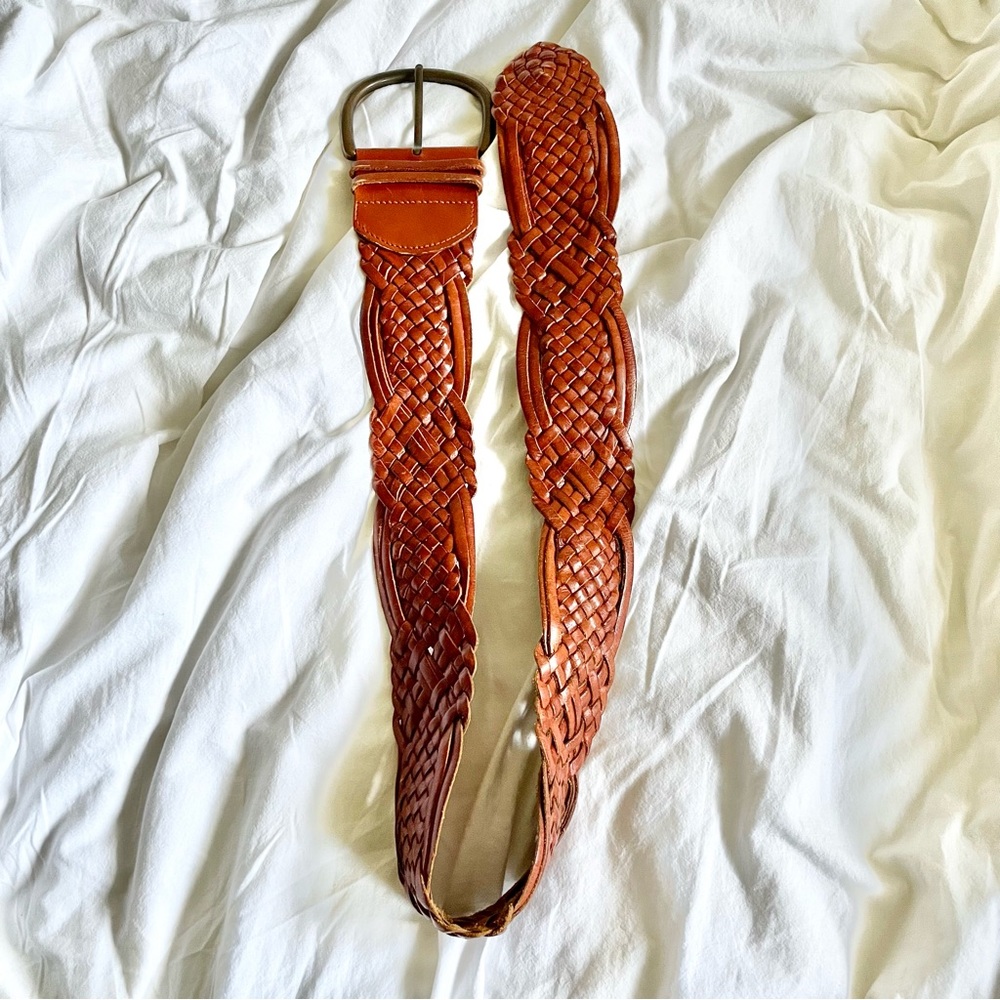 FOSSIL Women's Size Small Brown Genuine Leather Braided Wide Waist Belt Woven S